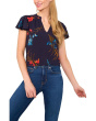 V-neck Shirred Neck Flutter Sleeve Blouse