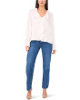 Double Ruffle Front V-Neck Blouse With Ruffle Cuffs