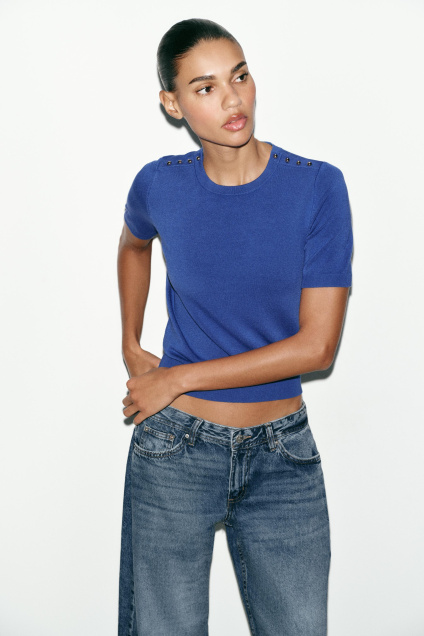 Zara БАЗОВЫЙ ВЯЗАНЫЙ СВИТЕР С КОРОТКИМ РУКАВОМ 506632654-400-2