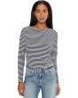 Side Ruched Slub Long Sleeve Stripe