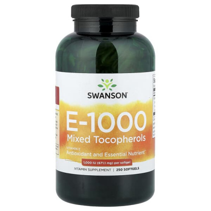 Swanson, витамин E-1000, смешанные токоферолы, 1000 МЕ (671,1 мг), 250 мягких таблеток