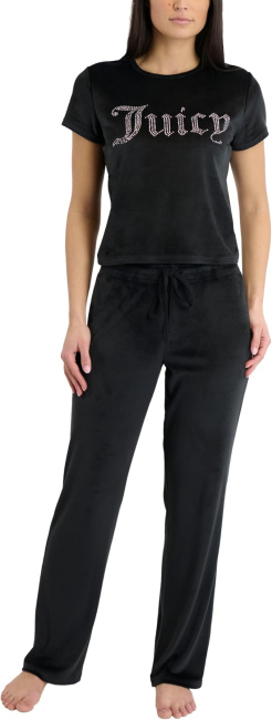 Juicy Couture Women's 2 Piece Velvet Fleece Short Sleeve Shirt and Pants Lounge Sleepwear Set