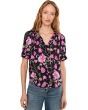 Floral Ruffled Front V-neck Top
