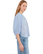 Shirred Crewneck Button-Up Top