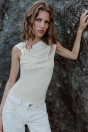 Zara ТОП С ДРАПИРОВКОЙ И ОРНАМЕНТОМ кремового цвета
