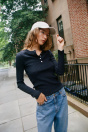 Zara Темно-синяя футболка С ВЫРЕЗОМ В СТИЛЕ ХЕНЛИ И ПУГОВИЦАМИ