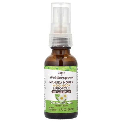Wedderspoon, Manuka Honey, & Propolis, спрей для горла, ромашка и мята, MGO 400+, 30 мл (1 жидк. унц.)