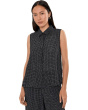Petite Puckered Organic Linen Grid Classic Collar Shirt