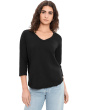 3/4 Sleeve V-Neck Tee with Curved Hem