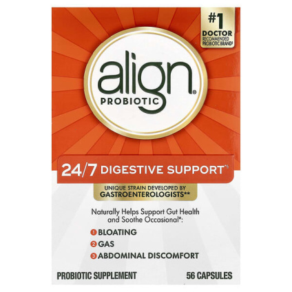 Align Probiotics, круглосуточная поддержка пищеварения, пробиотическая добавка, 56 капсул (10 в одной капсуле)