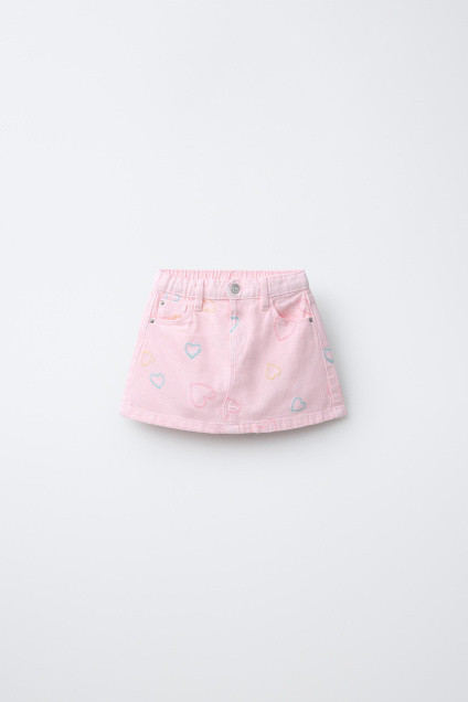 Zara ЮБКА СЕРЖ С ВЫШИВКОЙ В ВИДЕ СЕРДЦА 535413806-620-18