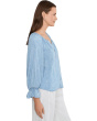 3/4 Sleeve Button Front Shirred Woven Top