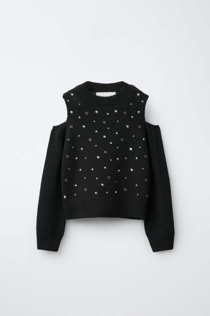 Zara Вязаный СВИТЕР С ВЫРЕЗОМ И СТРАЗАМИ 495698535-800-7