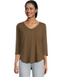 3/4 Sleeve V-Neck Tee with Curved Hem