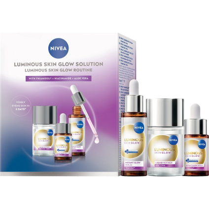 NIVEA Набор для ухода за кожей Luminous630 Luminous Skin Glow Routinue Set Жидкий рафинер 100 мл + сыворотка мгновенного свечения 30 мл + сыворотка мгновенного свечения 15 мл - 1 шт.