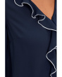 Contrast Ruffle Trim Long Sleeve V-Neck Top