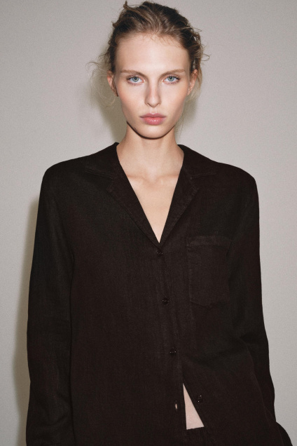 Zara ЛЬНЯНАЯ РУБАШКА С КАРМАНОМ ZW COLLECTION 515193556-700-1