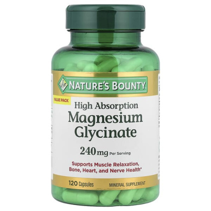 Natures Bounty, глицинат магния, с высокой степенью усвояемости, 120 капсул (120 мг в 1 капсуле)