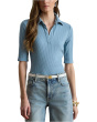 Rib-Knit Elbow-Sleeve Polo Tee