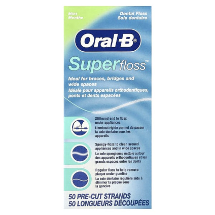 Oral-B, Super Floss ™, мята, 50 предварительно нарезанных нитей