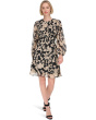 Chiffon Long Sleeve Floral Rouched Aline