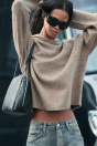 Zara Негабаритный вязаный свитер с капюшоном цвета светлой норки