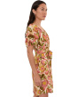 Petite Short Sleeve Shirred Button Front Woven Dress