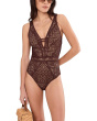 Classic Color Play Crochet Plunge One-Piece