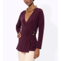 Wickelshirt m. dekorativer Schmuckschlie_e, burgund