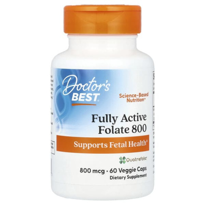 Doctors Best, Fully Active Folate 800, фолат, 800 мкг, 60 растительных капсул