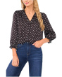 V-neck 3/4 Sleeve Button Front Top