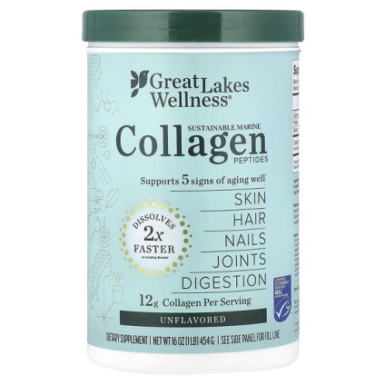 Great Lakes Wellness, экологичные пептиды морского коллагена, без вкусовых добавок, 454 г (16 унций)
