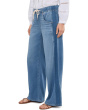 Mid-Rise Tie Front Shadow Stripe Pull-on Wide Leg Jeans 30" Inseam