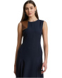 Faux-Leather-Trim Georgette Dress