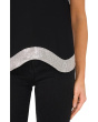 Crew Neck Top with Rhinstone Wavy Hem
