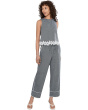 Linen Denim Elastic Waist Scallop Trim Pants