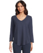 3/4 Sleeve V-Neck Tee with Curved Hem