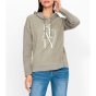 Kapuzenshirt m. Schriftzug und Glitzersteinchen, sesam