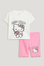 C&A Комплект Hello Kitty - рубашка с коротким рукавом и велосипедные брюки - 2 предмета 2254771 белый / розовый
