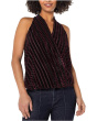 Sleeveless Crossover Knit Top W/ Velvet Stripes