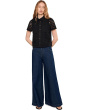 Eyelet Short Sleeve Collared Button Down Top
