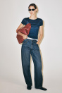 Zara ДЖИНСЫ ZW COLLECTION С ИЗОГНУТЫМ ПРЯМЫМ ПОЯСОМ СРЕДНЕЙ ВЫСОТЫ синего цвета
