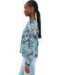 Petite Long Sleeve Woven Top w/ Keyhole Neckline