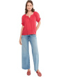 Short Sleeve 1/2 Placket Woven Blouse