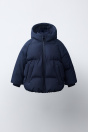 Zara Пальто НА ПОДКЛАДКЕ С КАПЮШОНОМ ВОДООТТАЛКИВАЮЩЕЕ темно-синее