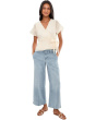 Petite Short Sleeve Wrap Front Woven Top with Tie