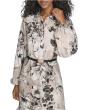 Long Sleeve Dot Crepe Belted Bubble Hem Midi