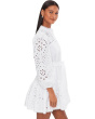 Long Sleeve Button-Down Eyelet Shirt Dress