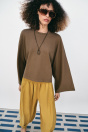 Zara ХЛОПКОВАЯ ФУТБОЛКА С ШИРОКИМИ РУКАВАМИ цвета норки