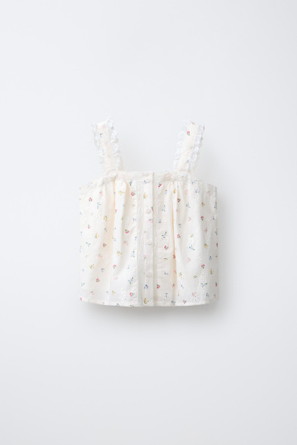 Zara ТОП С ВЫШИВКОЙ С ОТВЕРСТИЯМИ И КРУЖЕВОМ 511900626-712-7